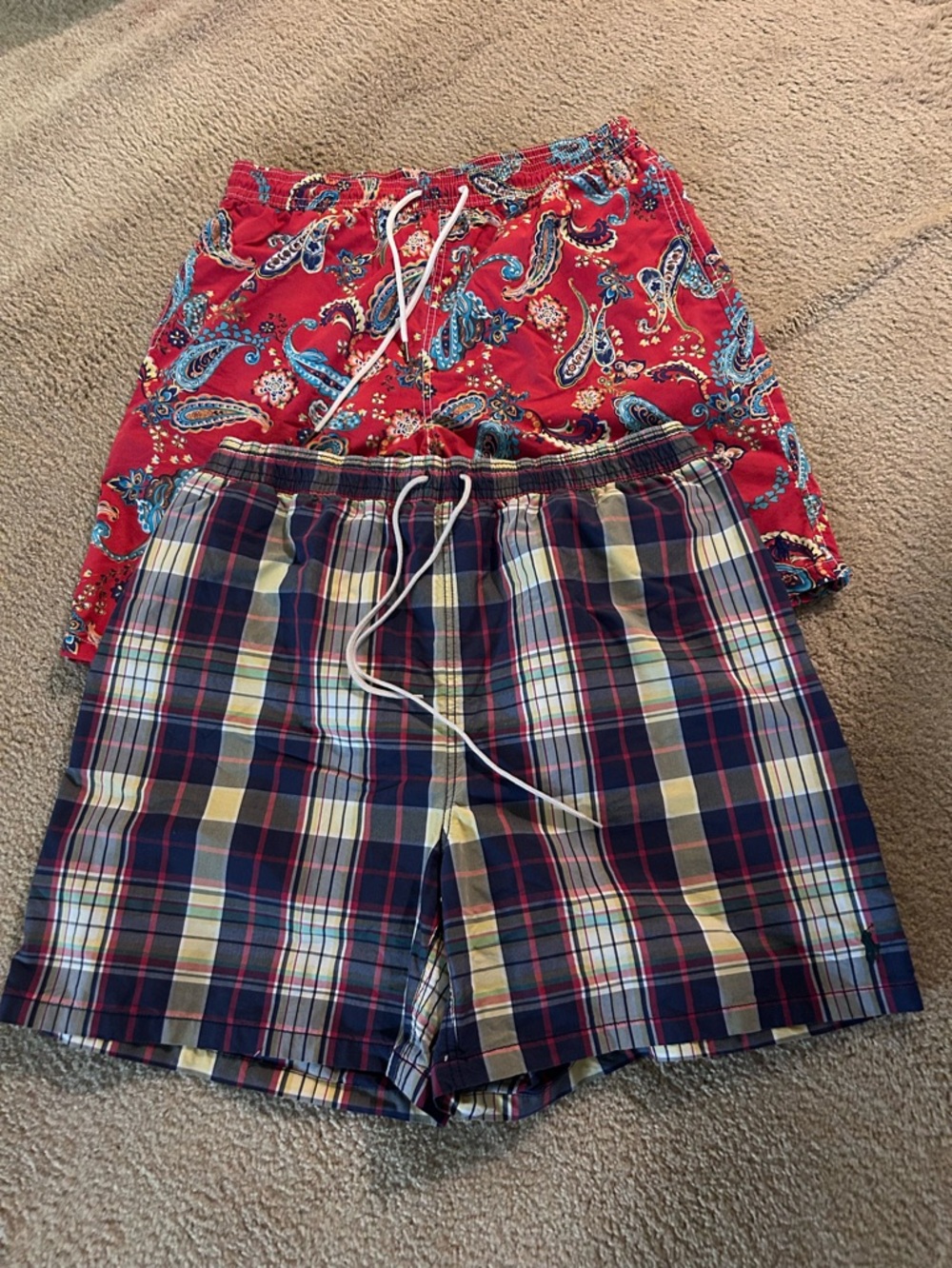 Polo by Ralph Lauren Red Paisley & Navy Plaid Men's Athletic Shorts